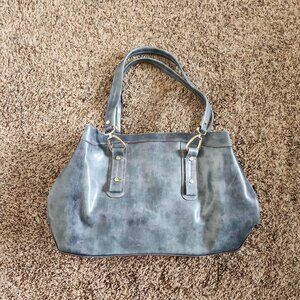 Liz Claiborne Leather Hand Bag Satchel Blue Vintage Purse